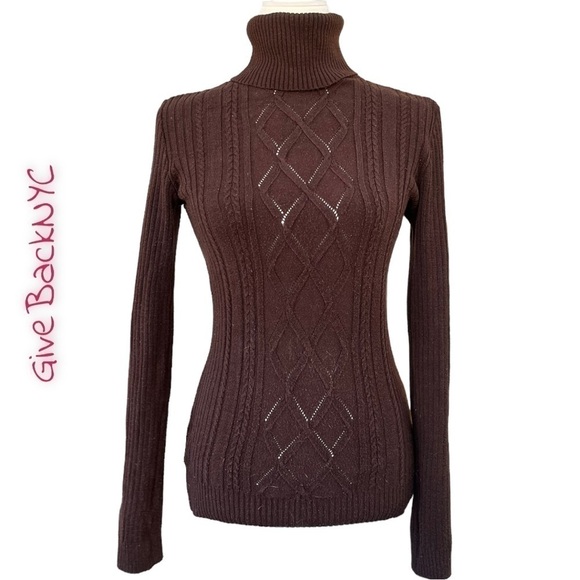 VINTAGE Tricot Joli Knit Turtleneck Sweater in Brown Size S - Picture 1 of 4
